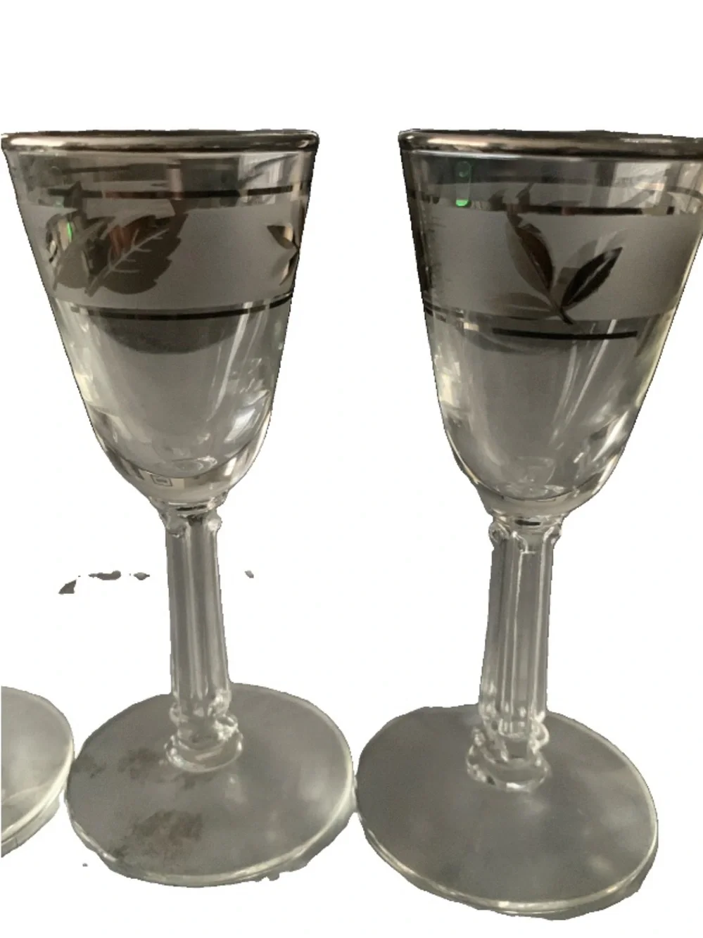 Vintage Libbey Silver Leaf Foliage Cordial Glass Lot of 4 Stemmed Shot Goblet